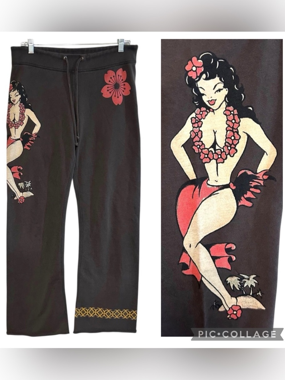 Lucky brand sweatpants M-XL vintage Hawaiian pinup girl graphic tattoo indie